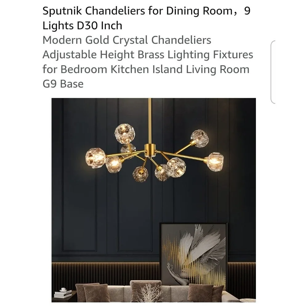 Modern 9-Light Crystal Chandelier in Gold - Perfect for Dining and Living Rooms